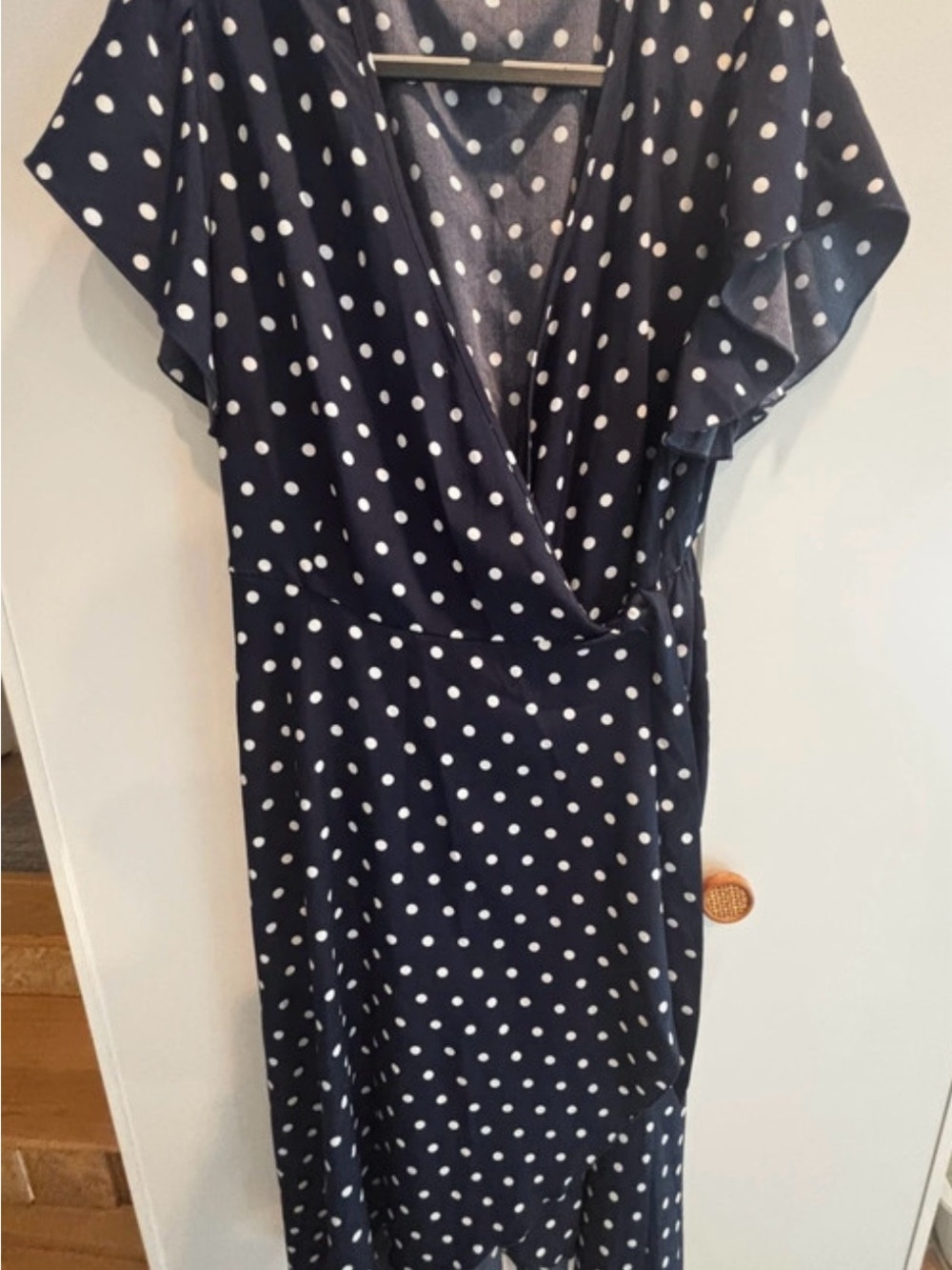 SHEIN Navy and White Polka Dot Midi Wrap Dress